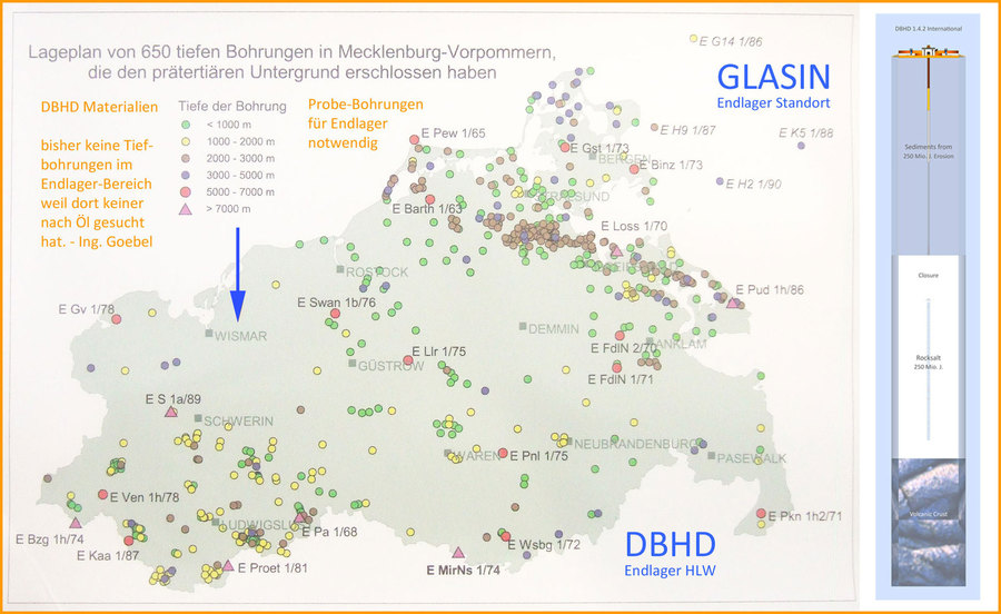 geologische Karte mit HLW Endlager Standorten DBHD bei Glasin