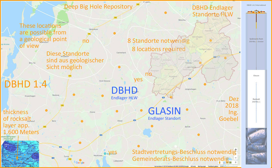 geologische Karte mit HLW Endlager Standorten DBHD bei Glasin