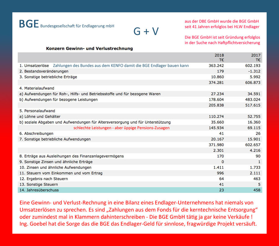 Bilanz der BGE GmbH - würden Sie von diesem Unternehmen ein Endlager kaufen ?
