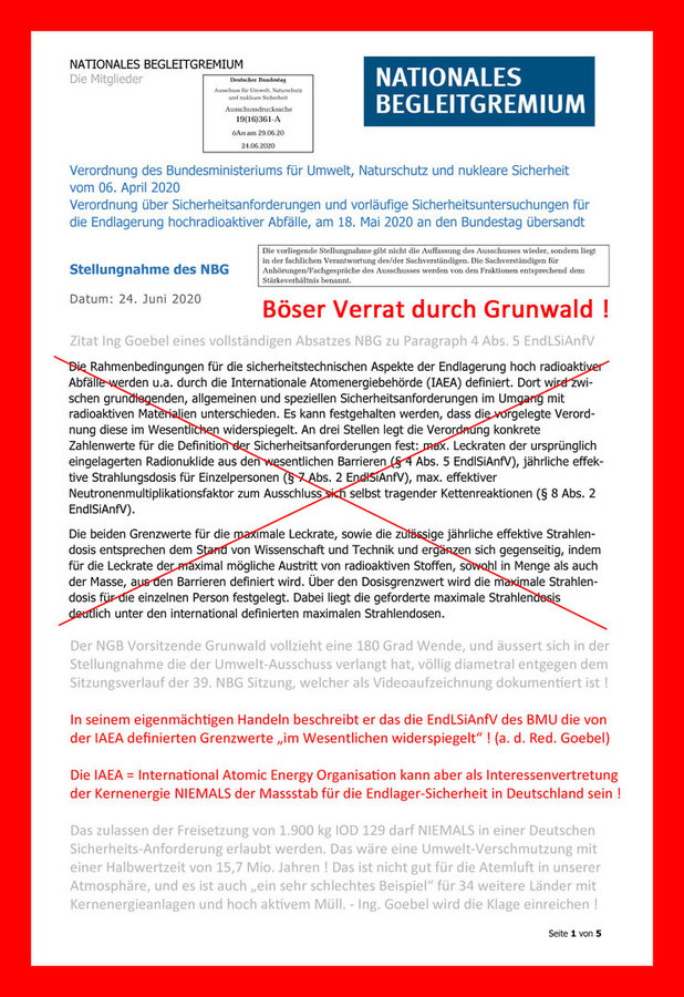 >>> Die Grenzwerte der IAEA können NIEMALS der Massstab für Endlager-Sicherheit in Deutschland sein - die IAEA vertritt nur die Interessen der Kernenergie.   #Verrat #Grunwald #NBG #EndLSiAnfV #IOD129 #IAEA