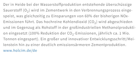 Holcim Zement-Fabrik in Lägerdorf braucht O2 und Liefert CO2