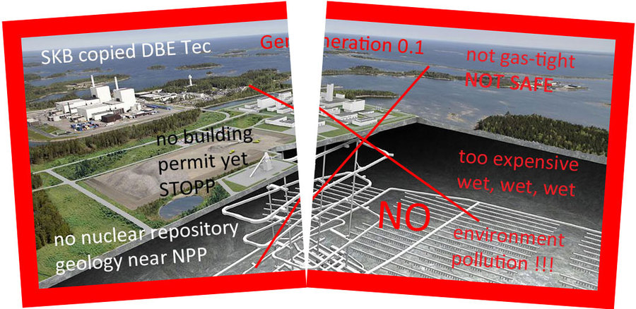 >>> STOP old SKB Sweden Generation 0.1 GDF plans - no specific geology, undeep=wet, not gas-tight, much too expensive - build DBHD nuclear repository #SKB #unsafe #Sweden #STOP