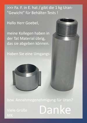 Zusage für Uran von Frau Ing. Marianna Kulis - Framatome Erlangen