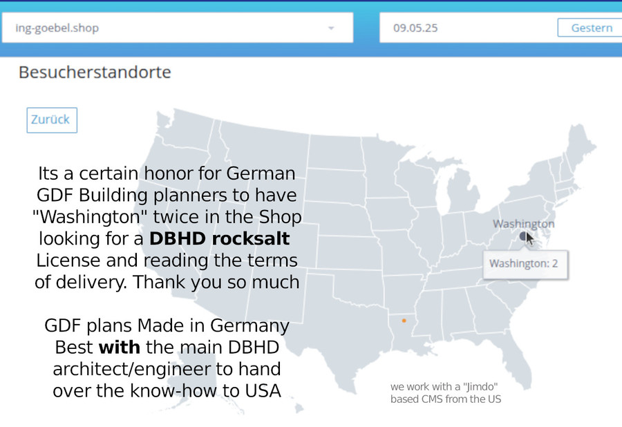 >>> the first DBHD License sale comes closer - have seen Washington and Bonn in http://www.ing-goebel.shop - the same day - until now we work with US based Jimdo CMS and we run a US based SHOP ...