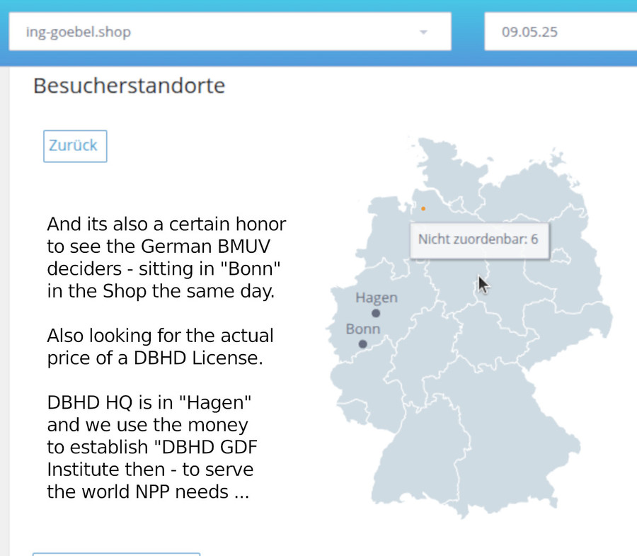 >>> the first DBHD License sale comes closer - have seen Washington and Bonn in http://www.ing-goebel.shop - the same day - until now we work with US based Jimdo CMS and we run a US based SHOP ...