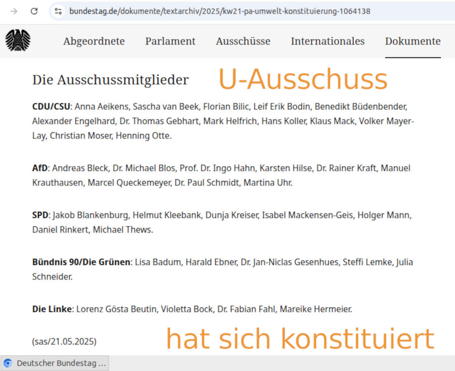 >>> Der Umwelt-Ausschuss des Deutschen Bundestages hat sich am 21.05.2025 konstituiert - DBHD freut sich auf eine gute Zusammen- arbeit - Bitte im Stand AG die Grenz-Temperaturen ausdifferenzieren.