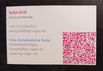 Visitienkarte Frau Katja Graf - FDP Kreisvorsitzende Hagen