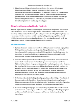 FDP Hagen Wahlprogramm Kommunalwahl 2025