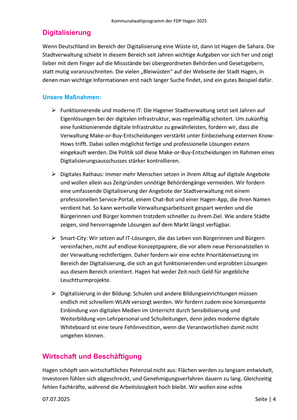 FDP Hagen Wahlprogramm Kommunalwahl 2025