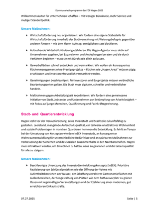 FDP Hagen Wahlprogramm Kommunalwahl 2025