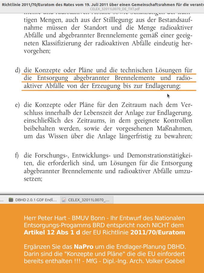 Hinweise an BMUV Bonn wg. NaPro 2025 - Bezug EU Gesetz 2011/70/Euroatom