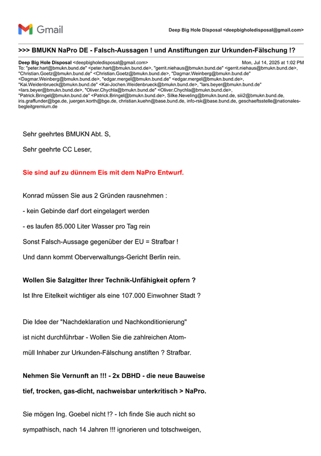 >>> Ordnungs-Ruf in Sachen NaPro an BMUKN in Bonn / Berlin Warnung vor Straftaten von Peter Hart und Gerrit Niehaus. Auf- forderung zur Vernunft. - DBHD ist die Problem-Lösung. - Bravo.
