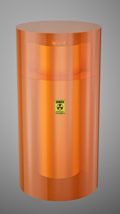 Endlager-Behälter und Strahlenschutz-Hülle = Endlager-Gebinde - max. 1 Kg HLW Inventar