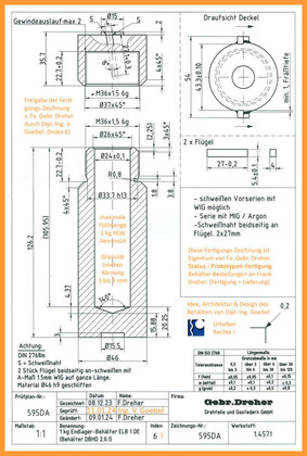 Endlager-Behälter und Strahlenschutz-Hülle = Endlager-Gebinde - max. 1 Kg HLW Inventar