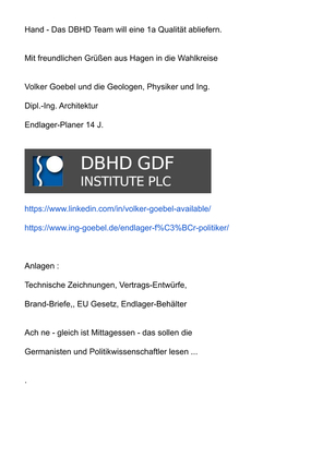 >>> Brief an alle MdB - wgNationalem-Entsorgungs-Programm. Verzweifelter, frecher anklagender Brand-Brief um das LEERE und GELOGENE NaPro DE noch zu verhindern. DBHD muss ins NaPro