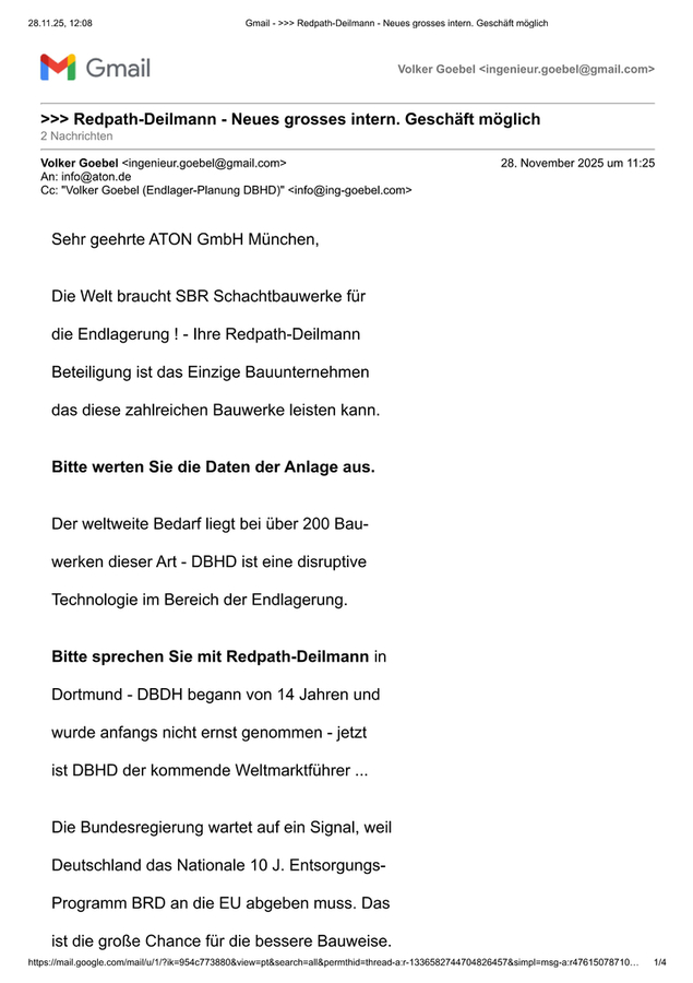 Brief an die ATON GmbH in München