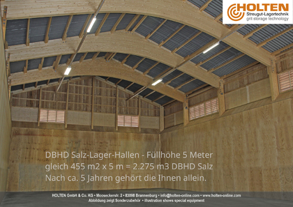 >>> Salz-Lager-Halle - DBHD lagert das Salz trocken bei den Bauern und Gewerbe-Treibenden - Die 455 qm Halle - Wert 250.000 EUR dürfen Lager- Betriebe, Bauernhöfe dann nach 5 Jahren zur Eigen-Nutzung behalten ...