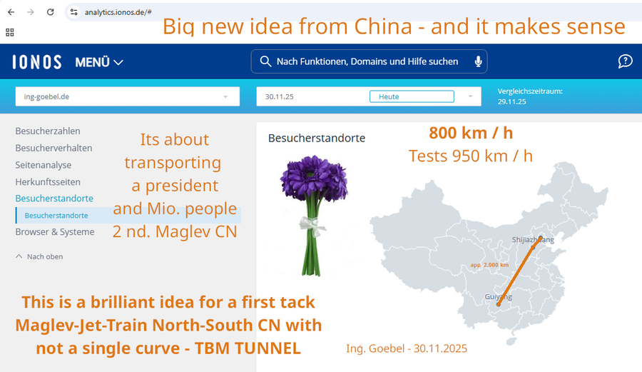 Vorschlag zu Trasse Maglev T-Jet Train - TBM Tunnel - 800 km / h Zug