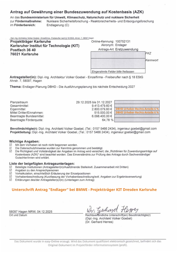 Unterschrift Ing. Volker Goebel BMWE Sprinter Forschungsgeld Antrag zur nuklearen Langzeit-Sicherheit 