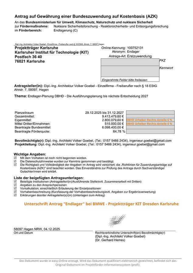 Unterschrift Dr. Gerhard Herresl BMWE Sprinter Forschungsgeld Antrag zur nuklearen Langzeit-Sicherheit 