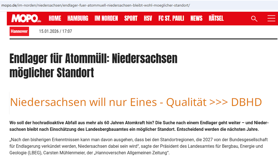 LBEG sieht Niedersachsen bei Endlager vorn