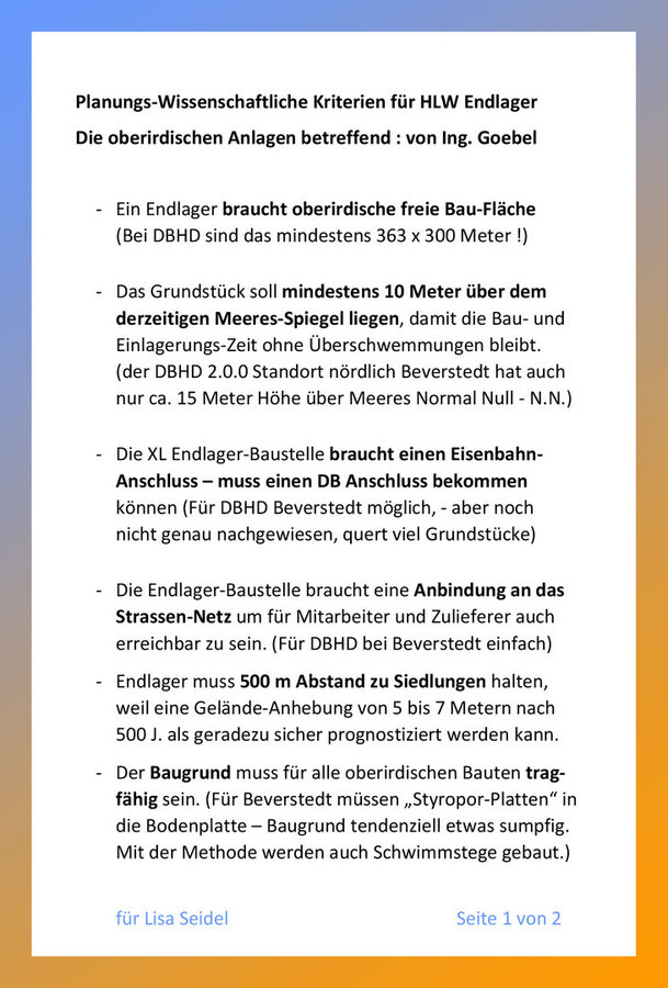 Planungswissenschaftliche Abwägungs-Kriterien Stand AG