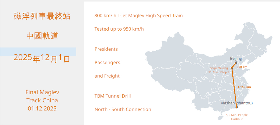 Vorschlag zu Trasvse Maglev T-Jet Train - TBM Tunnel - 800 km / h Zug