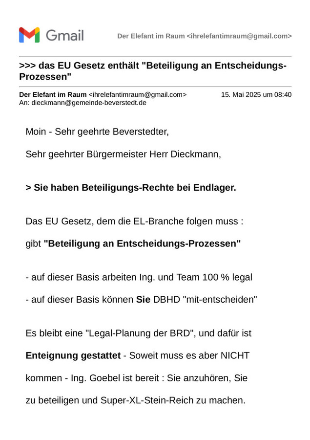 Brief an die Beverstedter - dort ist die beste Endlager-Geologie
