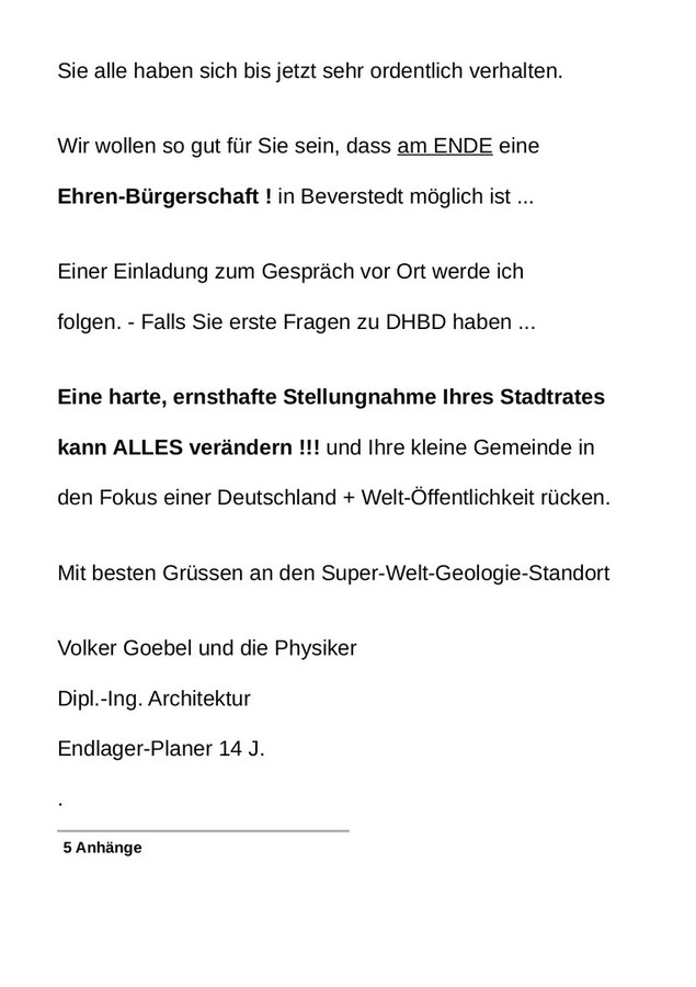 Brief an die Beverstedter - dort ist die beste Endlager-Geologie