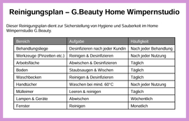 Reinigungs-Plan Wimpernstudio G. Beauty Güldeniz Baday Head-Spa-MZH.de