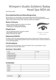 Einverständnis-Erklärung - Behandlungs-Vertrag -  Wimpernstudio G. Beauty Güldeniz Baday Head-Spa-MZH.de