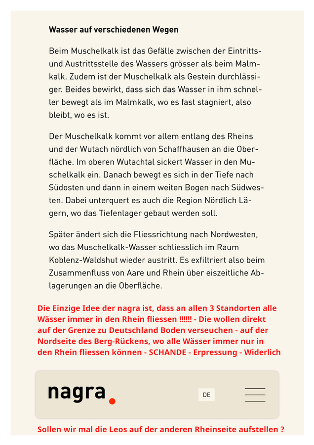 >>> die nagra gibt zu, das ÜBER und UNTER Ihrem geplanten Durchlauferhitzer Grundwasserleiter sind !!! - Die Nachzerfalls-Wärme trocknet den dünnschichtigen Bröckel-Ton aus und das Wasser dringt durch Risse ein ! - - - STOP nagra - WIDERLICH