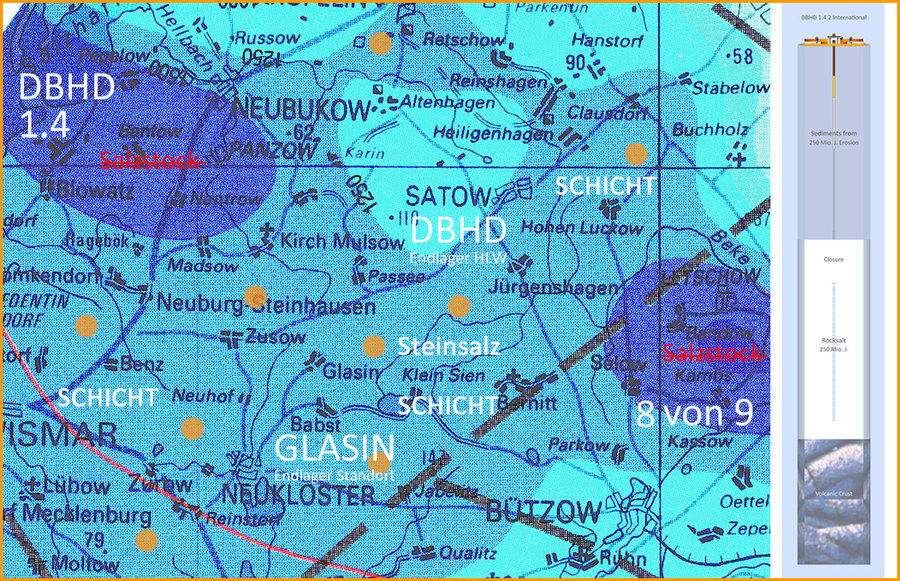 Einzel-Standorte DBHD Endlager in der geologischen Karte des Zechsteinmeeres