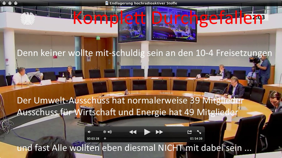 >>> Witz-Veranstaltung Umwelt-Ausschuss Kotting-Uhl  Denn keiner wollte mit-schuldig sein an den 10-4 Freisetzungen - Der Umwelt-Ausschuss hat normalerweise 39 Mitglieder, der Ausschuss für Wirtschaft und Energie hat 49 Mitglieder und fast Alle wollten eb