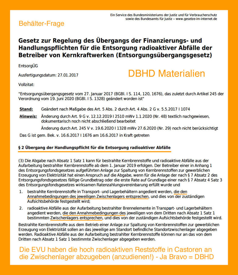 >>> The nuclear energy companies have to "hand over" all HLW in Castor  Containers by law - with 2.047 Castors - each app. 2,1 Mio. € = 4,3 Mrd. €    #Castors #Container #DBHD #GDF #Nuclearrepository #Germany