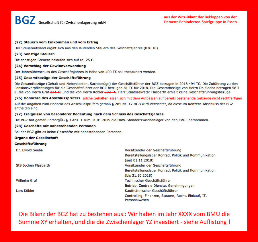 >>> Die BGZ lagerte in 2018 HLW Castor Container in 2 Zwischenlagern - und jetzt sehen Sie sich mal die G+V und die Bilanz an - da stimmt etwas nicht #BGZ #Zwischenlagerung #Castoren #Wirtschaftskriminalität