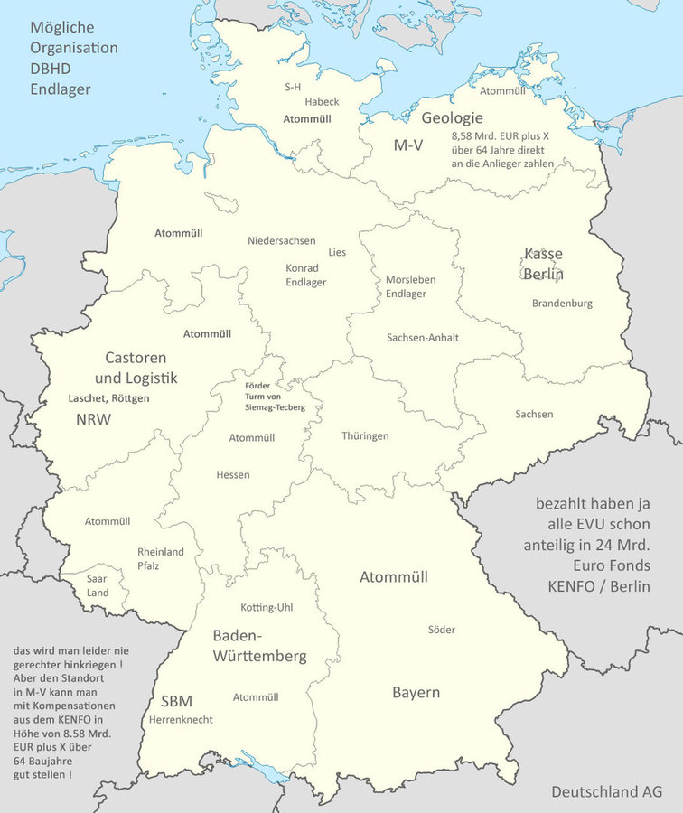 >>> Mögliche-Organisation-DBHD-Endlager innerhalb der Bundesrepublik Deutschland - Teil-Leistungen der Länder - Ausgleich-Kompensation - #BRD #Endlager #DBHD #Karte #BASE #BGE #UmweltAusschuss #Parlament